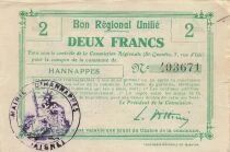 France 2 Francs - Unified Regional Bill - City of Hannappes