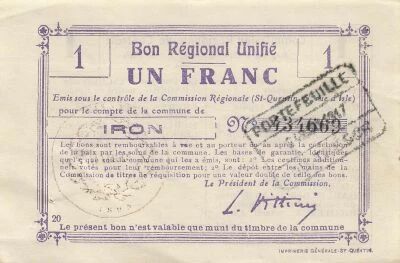 France 2 Francs - Unified Regional Bill - City of Iron