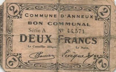France 2 Francs - Ville d\'Anneux - 12-01-1916 - S�rie A