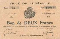 France 2 Francs - Ville de Lunéville - 1916 - P.54-76