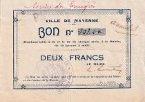France 2 Francs - Ville de Mayenne - Service des &Eacute;migr&eacute;s - 1915-1920 - N&deg;102 - Annul&eacute;