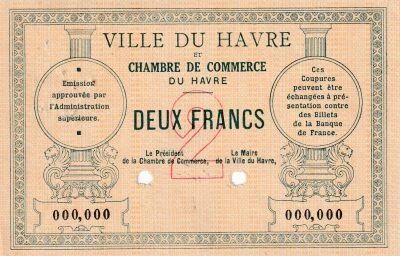 France 2 Francs - Ville du Havre et Chambre de Commerce du Havre - 1914 - Sp�cimen