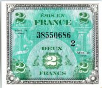 France 2 Francs Allied Military Currency - Falg - 1944 Serial 2