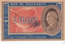 France 2 Francs Bon de Solidarité Pétain - Bol de Soupe 1941-1942 - Série BJ