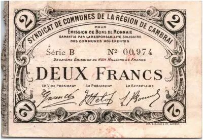 France 2 Francs Cambrai City - 1916