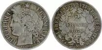 France 2 Francs Ceres - 1870 Large A Paris - Fine to VF - Silver - KM.817