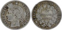 France 2 Francs Ceres - 1870 Large A Paris - Fine to VF - Silver - KM.817