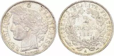 France 2 Francs C�r�s - 1887 A Paris Argent - SUP