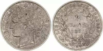 France 2 Francs C�r�s - 1887 A Paris Argent - TTB +