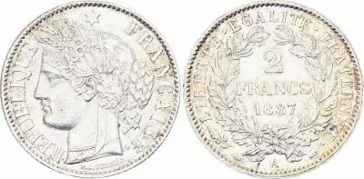 France 2 Francs Ceres - 1887 A Paris Silver - XF - KM.817