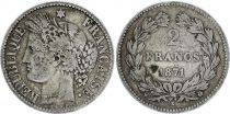 France 2 Francs Ceres 1871 K Bordeaux - within wreath - F to VF - Silver  KM.816