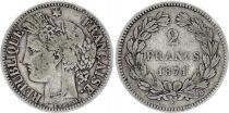 France 2 Francs Ceres 1871 K Bordeaux - within wreath- F to VF - Silver  KM.816