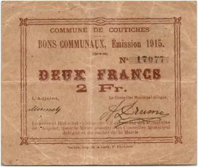 France 2 Francs Coutiches City - 1915