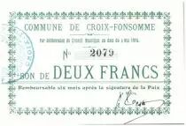 France 2 Francs Croix-Fonsomme City - 1915