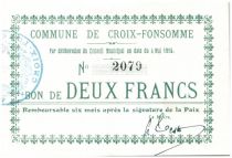 France 2 Francs Croix-Fonsomme Commune - 1915