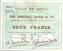 France 2 Francs Douai Commune - 1914