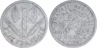 France 2 Francs Etat Francais Francisque- 1943 - TB � TTB