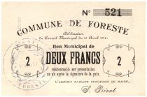 France 2 Francs Foreste Commune - 1915