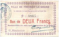 France 2 Francs Fresnoy-Le-Grand Ville - 1915