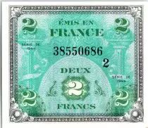 France 2 Francs Impr. am&eacute;ricaine (drapeau) - 1944 S&eacute;rie 2