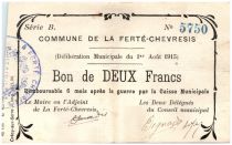 France 2 Francs La Ferte-Chevresis Commune - 1915