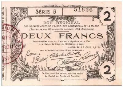 France 2 Francs Laon R�gional - 1916