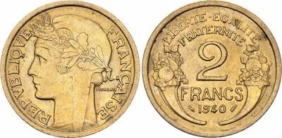 France 2 Francs Laureate head -1940