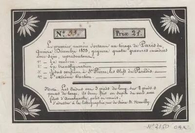 France 2 Francs Loterie Priv�e de Paris - 1833 - TTB