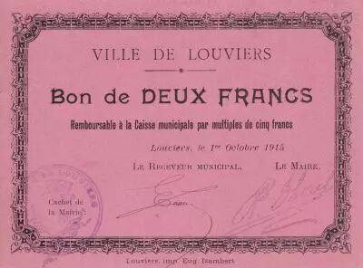 France 2 Francs Louviers City - 1915