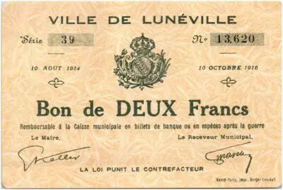 France 2 Francs Lun�ville City - 1914