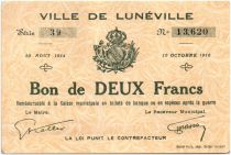 France 2 Francs Lunéville City - 1914