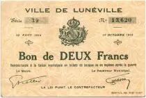 France 2 Francs Lun&eacute;ville City - 1914