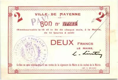 France 2 Francs Mayenne City