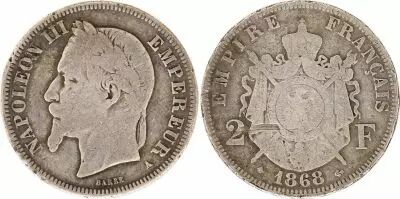 France 2 Francs Napol�on III - Armoiries 1868 A