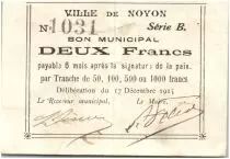 France 2 Francs Noyon City - 1915