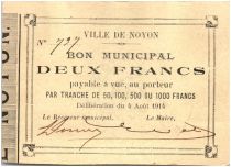 France 2 Francs Noyon Ville - 1914