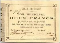 France 2 Francs Noyon Ville - 1914