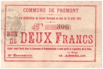 France 2 Francs Premont Commune - 1915