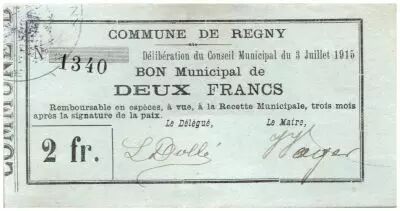 France 2 Francs Regny City - 1915