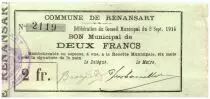 France 2 Francs Renansart Commune - 1915