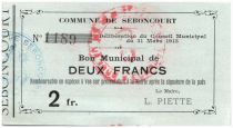 France 2 Francs Seboncourt Commune - 1915