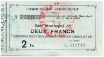 France 2 Francs Seboncourt Commune - 1915