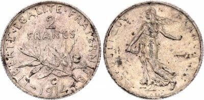 France 2 Francs Semeuse - 1914 - Argent - Castelsarrasin