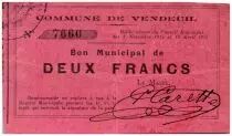 France 2 Francs Vendeuil City - 1914 - 1915