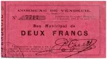 France 2 Francs Vendeuil City - 1914