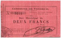France 2 Francs Vendeuil City - 1914