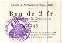 France 2 Francs Villers-Saint-Christophe Commune - 1915