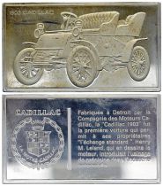 France 2 Oz Silver Bar - Medaillier Franklin -  Cadillac 1903 (1903) - Silver - 1982 - XF to AU
