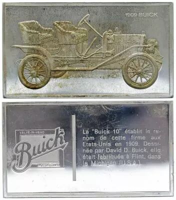 France 2 Oz Silver Bar - Medaillier Franklin - Buick 10 (1909) - Silver - 1982 - XF to AU