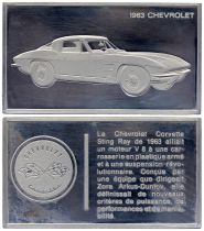 France 2 Oz Silver Bar - Medaillier Franklin - Chevrolet Corvette Stinng Ray (1963) - Silver - 1982 - XF to AU